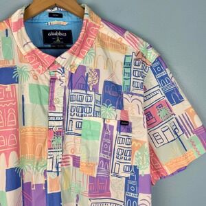 Chubbies Friday Shirt Men's 2XL Colorful Havana City Pastel Short Sleeve Polo